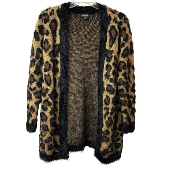 Lord & Taylor leopard print long open front cardigan, small - Picture 2 of 10